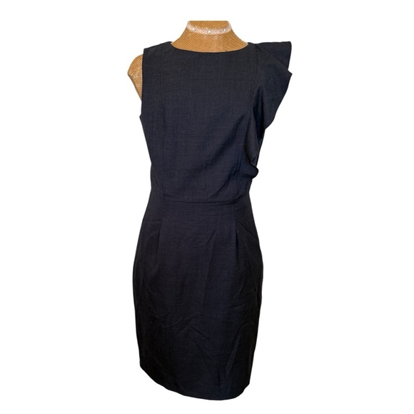 J. Crew Wool Sheath Dress Women’s Size 4 Blue Ruffle Accent Sleeveless Classic - Picture 1 of 9